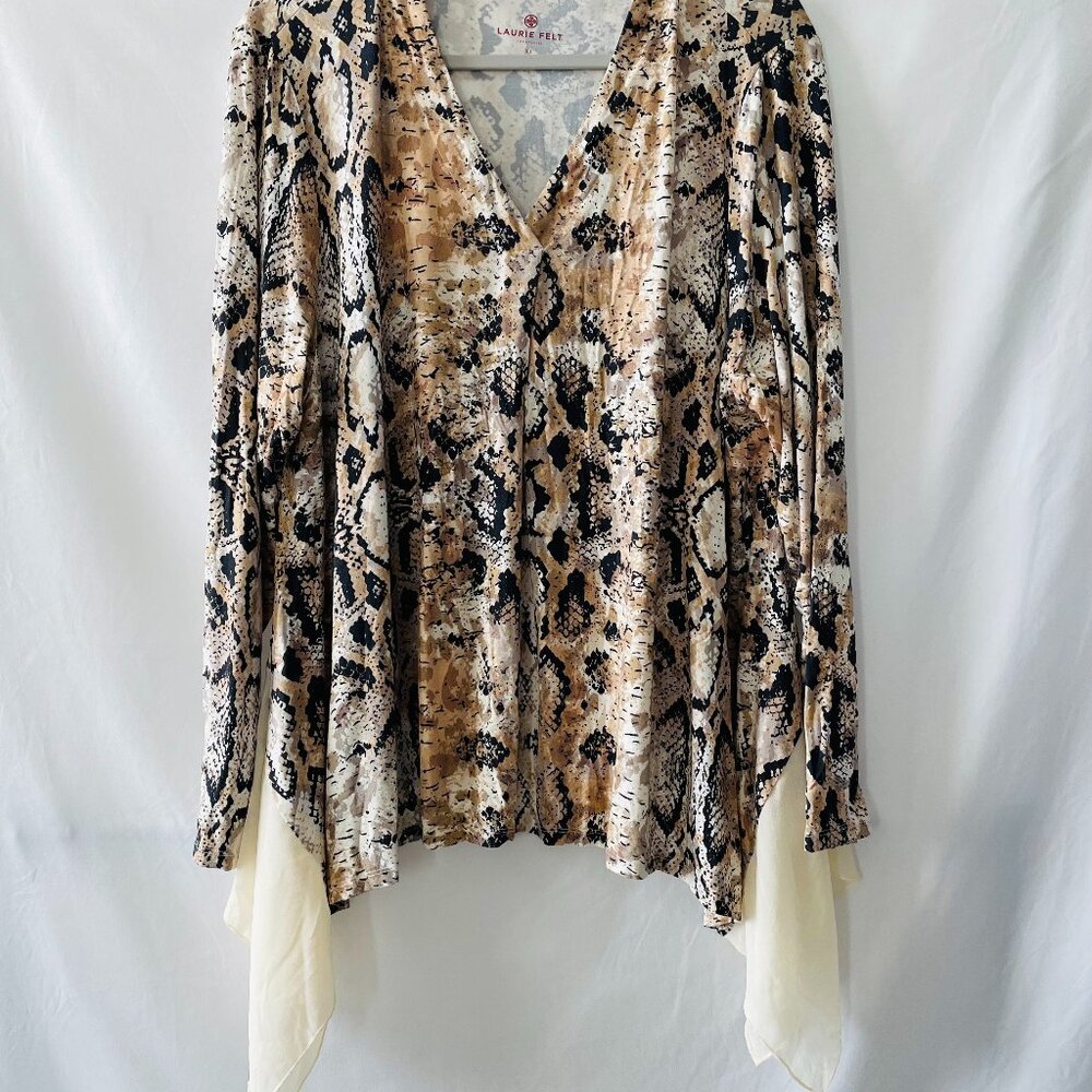 Laurie Felt Womens Multicolor Asymmetric Hem Snakeskin Print Blouse Top Size XL